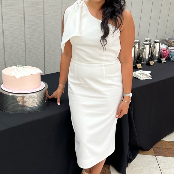 DRESS THE POPULATION white one shoulder midi dress- Large - Picture 2 of 3